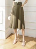 Women's Skirts High Waist Mid-calf A-line Pockets OL Skirt Solid Skirts for Women Vintage Fashion 2023 Summer Pleated Belt
