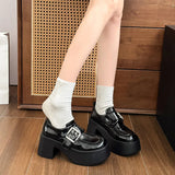 Loafer Spring 2025 New Foot Pedal Increased Thick Heel Black Fashion Simple British Small Leather Shoes