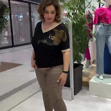 Sexy Fashion Plus-Size Women's V-Neck Loose Print
