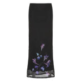 Vintage Crumbat Splicing Half-Body Skirt Holiday High-Waisted Thin A-Shaped Skirt New Mid-Long