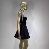 Star Of The Same Sexy Hanging Neck Small Black Dress Body Waist Nail Dew Back A-Character Dress Women's Party