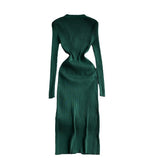 Zingj Button Long Sleeve Dress Autumn And Winter New V Collar Fashion Slim Slit Wrapped Hip Step