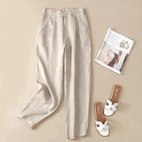 Summer Breathable Pants Large Size Loose Harem Ankle-Length Pants Cotton Linen Casual Pocket Black Elastic High Waist