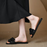 Summer New Leisure Flat Head Slippers Women Fashion Toe Red Half Slippers Beach