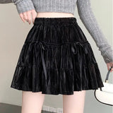 Velvet Bow Pleated Mini Skirt- Outfit