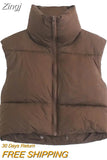 Women's Winter Crop Vest Zip Up Stand Collar Sleeveless Cropped Puffer Vest Lightweight Padded Gilet Warm