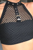 Cropped Black Punk Gothic Halter Top Festival Backless Sexy Transparent Fishnet Tops Summer 2023 Tank Top Vest