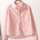 Shirt Women 2025 Spring And Autumn Fashion Embroidered Letter Pocket Loose Casual Shirt Women Casual
