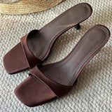 New French Temperament High-Hed And Cool Slippers Wearing A Word Drag Side Toe Simple Fine And Cool Slippers