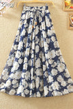 Women Summer Long 2023 Spring Ladies Floral Print High Waist Elegant Sweet Casual Chiffon Skirts Beach Faldas