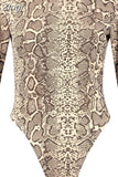 Sexy Hot Women Long Sleeve Turtleneck Bodycon Slim Romper Tops Snake Skin Print Clubwear Party Jumpsuit Leotard Outwear