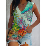 Summer Loose Tank Top Women Beach Sleeveless Shirt Women's Printed Vest Women Blusas Para Mujer Female Clothing