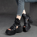 Thick-Bottomed Cool Boots Women In The Spring And Summer Of 2025 New Fish Mouth Loose Cake High Help Roman Women Cold