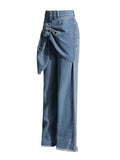 Zingj Spring New Fashion Personality Trend Wind Pleated Metal Decoration Splicing Design Sense High Waist Jeans