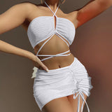 2023 New Folding Cloth Drawstring Strap Mesh Three-Piece Swimsuit