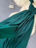 High Waist Slash Neck Women Long Dress Elegant Big Swing A-line Vestidos Verano Vintage Green/Red Party Robe For