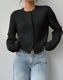 And Winter Sweater Women's Fashion Thin Round-Neck Long Sleeve Button Short Loose Cardigan Top
