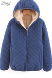 Women Autumn Winter Parkas Coat Jackets Female Lamb Hooded Plaid Long Sleeve Warm Winter Jacket S~3XL casaco