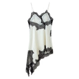 New Female V-Neck Lace Decoration Asymmetric Sling Dress
