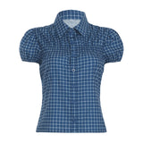 Style Organ Folds Solid Color POLO Collar Short-Sleeved Shirt To Close Short Buckle Umbilical