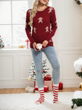 And Winter New Christmas Knitted Cartoon Man Embroidered Round Collar Sweater Women's