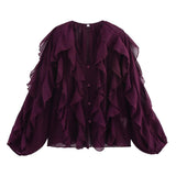 Women's Dress 2025 New Fashion Design Feel-Sensitive Leaf Folded V-Neck Shirt