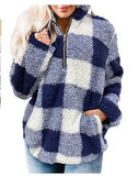 Autumn And Winter Explosion Coat Loosely Thick Lattice High-Necked Plush Coat Coat