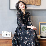 Chiffon Dress Spring And Autumn Dress 2025 New Female Waists Show Thin Temperament Long Sleeves And Rolls Of The Long-Folded Long
