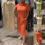 New Casual Solid-Colored Short-Sleeved Pocket Hooded Dress Women's