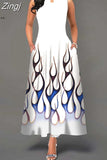 Boho Long Dresses Women Elegant Sleeveless Casual Floral Print Beach Party Maxi