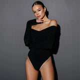 Zingj And Autumn New Women's Shoulder V Neck Pleated Long Sleeve Jacket Tight Temperament