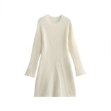 And Autumn New Women's Temperament Pure Color Familiar Round Collar Knitted Long-Sleeved Dress