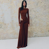 Women's Clothing In Autumn 2025 New Solid-Colored Round-Neck Long-Sleeved Long-Sleeved Dress