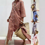 Explosion Autumn Five-Sleeve Striped Sides On Both Sides Of The Fork Shirt Dress