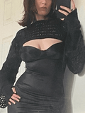 Long Sleeve Crochet Bolero Knit Top- Outfit