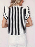 Summer New Flying Sleeves Round Neck Short Sleeve Repair Slim Thin Knitted Shirt