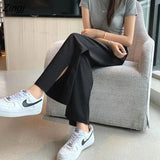 Women Summer Fashion Korean Style Baggy Wide Leg Harajuku Black Ladies Trouser Vintage High Waisted Slit Streetwear