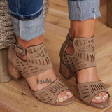 Coarse Heeled Fish Mouth Sandals Women Summer New Hollow Buckle Large Size Women's