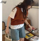 Sweater Vest Women Simple Lovely Schoolgirls Basic Autumn Chic Knitwear All-match Cozy Sleeveless Stylish Ins Teens