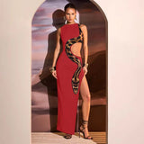 Zingj Women's Wear Summer 2024 New Sleeveless Sexy Slim Slit Dress Hollow-Out Dress