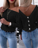 Small Fragrant Wind Long-Sleeved Knitted Shirt V Collar High-Waist Solid Color Short Coat Slimming High-End