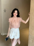 Xixi 2025 Summer New Korean Version Of The Temperament Flowers Chiffon Short-Sleeved Shirt Women Top Women