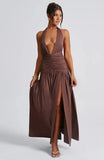 Zingj Ins Dress Spring And Summer Sexy Hot Girl Tie V Neck Tie Open Back Slit Stylish Temperament