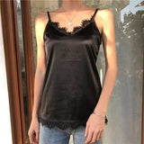 Summer Satin Crop Top Women Camis Roupas Silk Off White Lace Tops Female Camisole Black Halter T-shirts Basic Woman