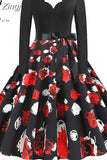 Women Plaid Print Winter Dress Black Long Sleeve Vintage Christmas Party Pin up Rockabilly Dress Robe Femme