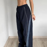 Zingj Street Style Stripe Color Design Basic Casual Pants 2023 Autumn / Winter New Elastic Waist Comfortable Woven
