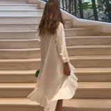 Zingj 2023 New Palace Style Pure Color Vertical Collar Pleated Hem Shirt Short Skirt-Outfit