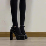 Girl Waterproof Table With High Heels Women 2025 Spring New Shallow Thick Heel Mary Jane Single