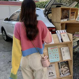 Zingj Splicing Short Head Sweater Female Spring And Autumn Korean Soft Waxy Show Thin Age Reduction Sweet Sweater Long Sleeve Jacket-Outfit