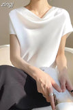 Short-sleeve Blouse Satin Top Summer Fashion Shirts Female Clothing White Tops Loose Shirt Woman Elegant 2023 New